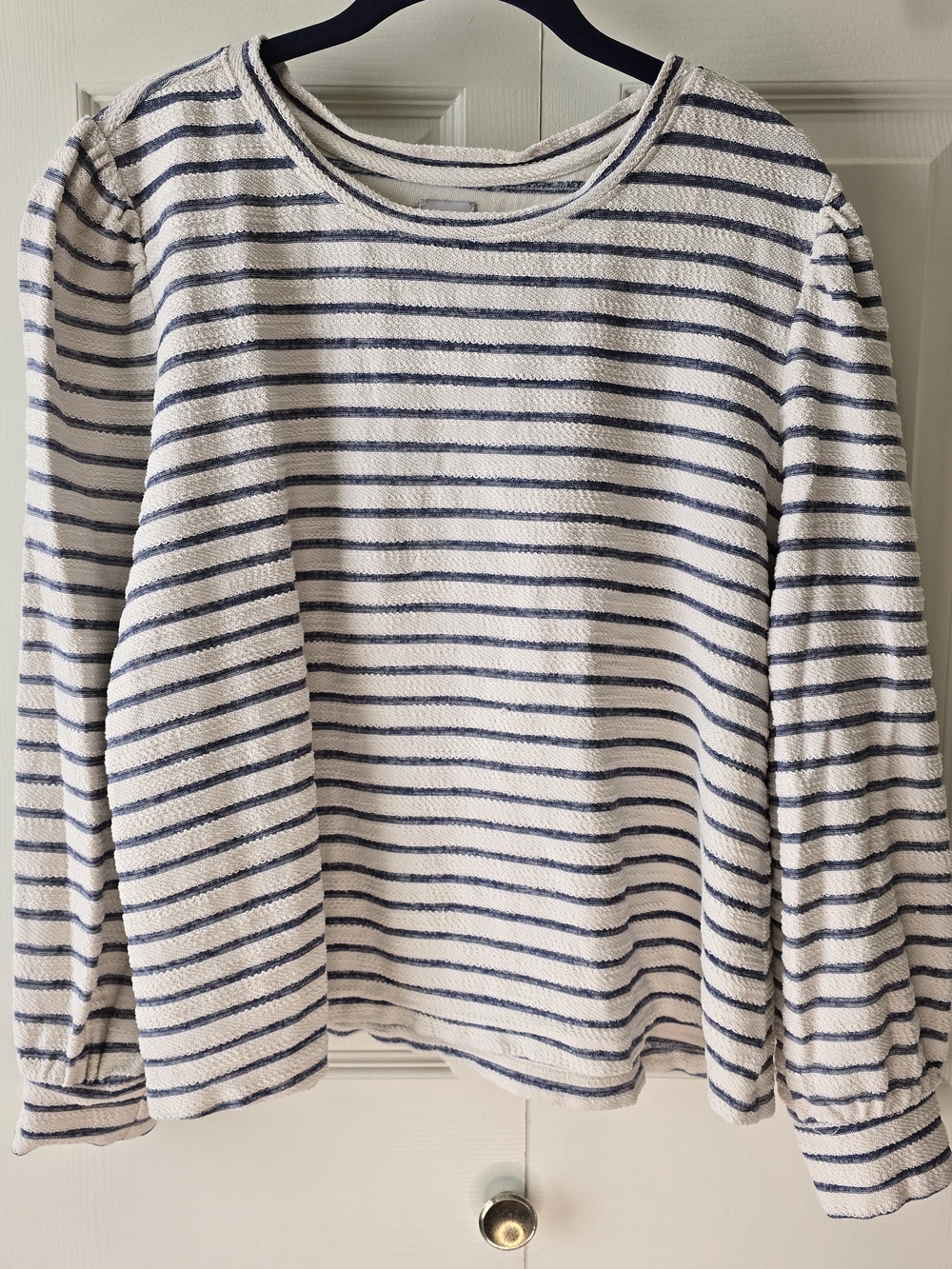 NIC+ZOE Cream & Navy Striped Crew Sweater PL